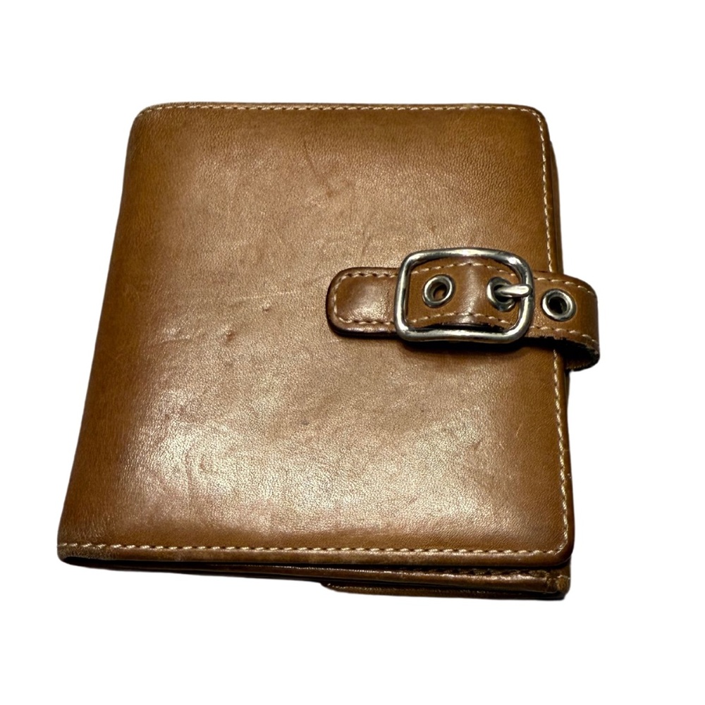 Coach Brown Leather Buckle Bifold Square Wallet - Vintage - Y2K